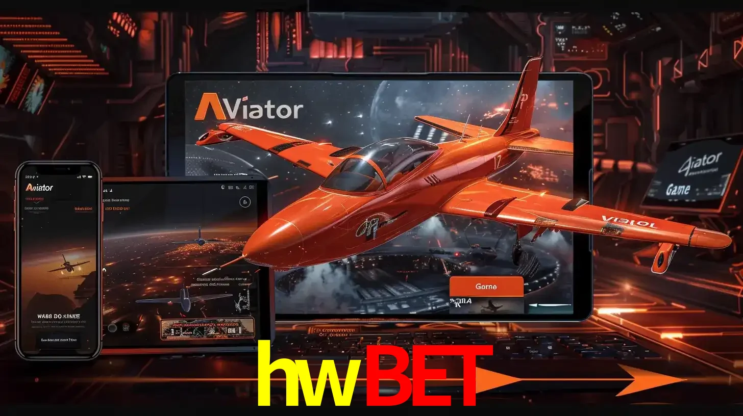 Apresentação tecnológica do jogo Aviator com um avião saindo da tela de um tablet, demonstrando a experiência imersiva em múltiplos dispositivos no hwbet.