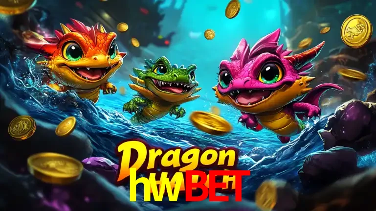 Arte promocional do jogo Dragon Hatch com três adoráveis dragões bebês nadando entre moedas de ouro, um dos slots mais divertidos para jogar no cassino hwbet.