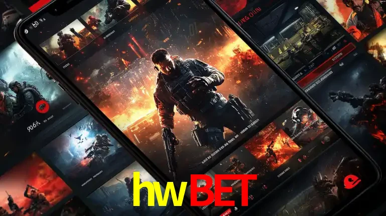 Tela de um celular exibindo uma galeria de jogos de tiro com temática militar, mostrando a variedade de e-sports disponíveis para apostas na plataforma de entretenimento hwbet.
